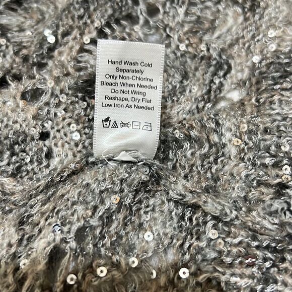 Coldwater Creek ‘Sequin Swirl cardi’ cardigan sweater sequins sheer gray Medium - Picture 5 of 6